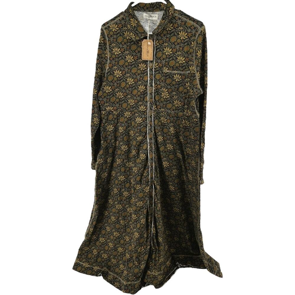 Natural Life Christa Maxi Dress 100% Cotton Button Knit Black Tan Daisies M NWT - Picture 2 of 6